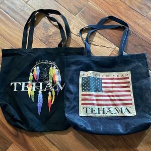 TEHAMA Black and Blue Tote Bags with Dreamcatcher and Flag Designs
